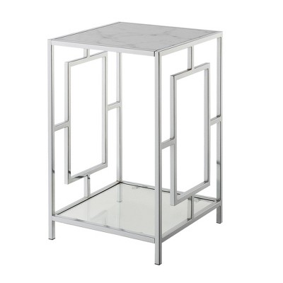 Town Square Chrome End Table with Shelf White Faux Marble/Chrome Frame - Breighton Home