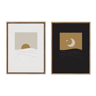 Modern Sunrise and Sunset Gold Framed Canvas Art Set