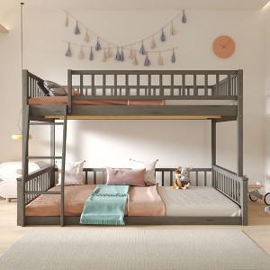 NicBex Full XL Over Queen Bunk Bed with Safety Guardrails,Loft Bed with Ladder and Detachable Design for Bedroom,Walnut/Gray - 1 of 4