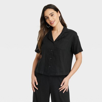 Women's Linen Short Sleeve Button-down Camp Shirt - A New Day™ : Target