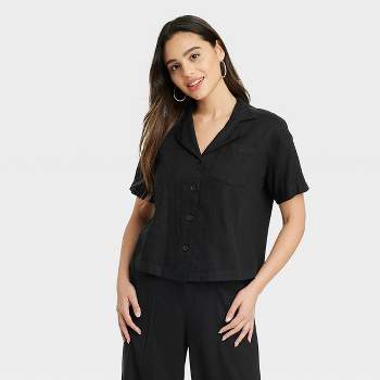 Women's Plus Size Puff Elbow Sleeve Eyelet Shirt - A New Day