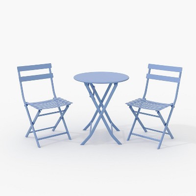 Garvee 3-Piece Patio Bistro Set, Folding Bistro Table and Chairs with Premium Iron Frame, Outdoor Conversation Set Set for Balcony Porch Yard Garden