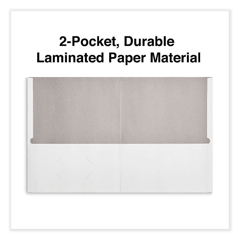 Universal Two-Pocket Portfolio Embossed Leather Grain Paper White 25/Box 56604, 5 of 6