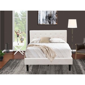 East West Furniture 2 Piece Modern Bedroom Set - Full Size Button Tufted Bed - White Velvet Fabric Upholstered Headboard and a  Nightstand - 1 of 4