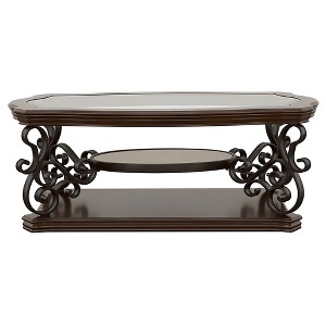 52.25" Merlot 2-Shelf Glass Top Coffee Table with Ample Storage, Perfect for Sophisticated Living Spaces - 1 of 4