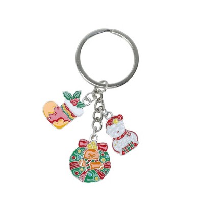 Unique Bargains Christmas Keychain Double Ring Zinc Alloy Multi-colored 1 Pc