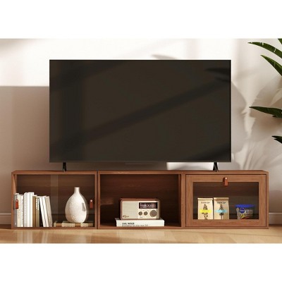 Skyzoo DIY TV Stand for TVs 35-80 inches, Multi-functional Storage Cabinet Cube for Living Room,Mid-Century Modern,Walnut