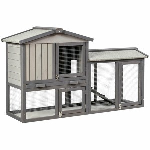 Costway 58'' Wooden Rabbit Hutch Large Chicken Coop Weatherproof Indoor Outdoor Use Gray - 1 of 4