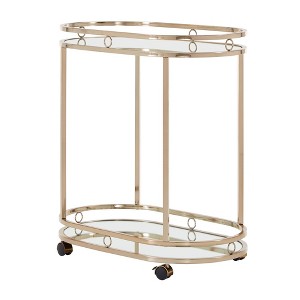 Bartram Oval Bar Cart Champagne Gold - Inspire Q: Mirrored Shelves, Mobile, Modern Style - 1 of 4