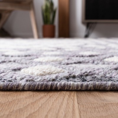 Hand-Tufted Cream and Purple Wool Rectangular Area Rug