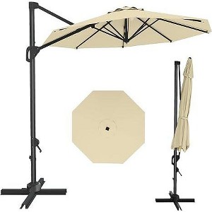 10FT Offset Patio Umbrella, 360° Rotating Round Canopy with Locking Handle, Heavy Duty Aluminum Frame & Cross Base for Balcony/Garden - 1 of 4