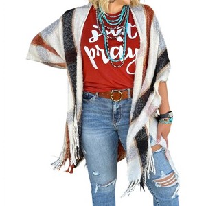 Women's Plaid Stacie Plaid Duster - Texas True Threads - 1 of 3