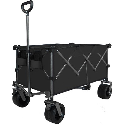 Vynxaria Heavy-Duty 360lb Capacity Foldable Utility Wagon, All-Terrain Quiet Wheels, Adjustable Handle, Cup Holders for Camping and Shopping, Black