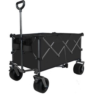 Vynxaria Heavy-Duty 360lb Capacity Foldable Utility Wagon, All-Terrain Quiet Wheels, Adjustable Handle, Cup Holders for Camping and Shopping, Black - 1 of 4