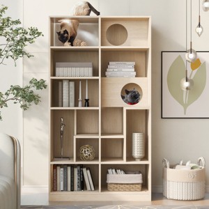 Bookcase Modern with Open Cubbies and Cat-Friendly Design for Living Room 35in Wide - 3irtyhousy - 1 of 4