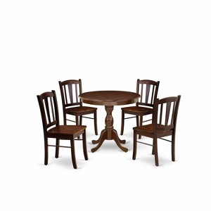 HomeStock 5-Piece Mahogany Finish Solid Wood Top Dining table with 4 Chairs with Slat Back - 1 of 4
