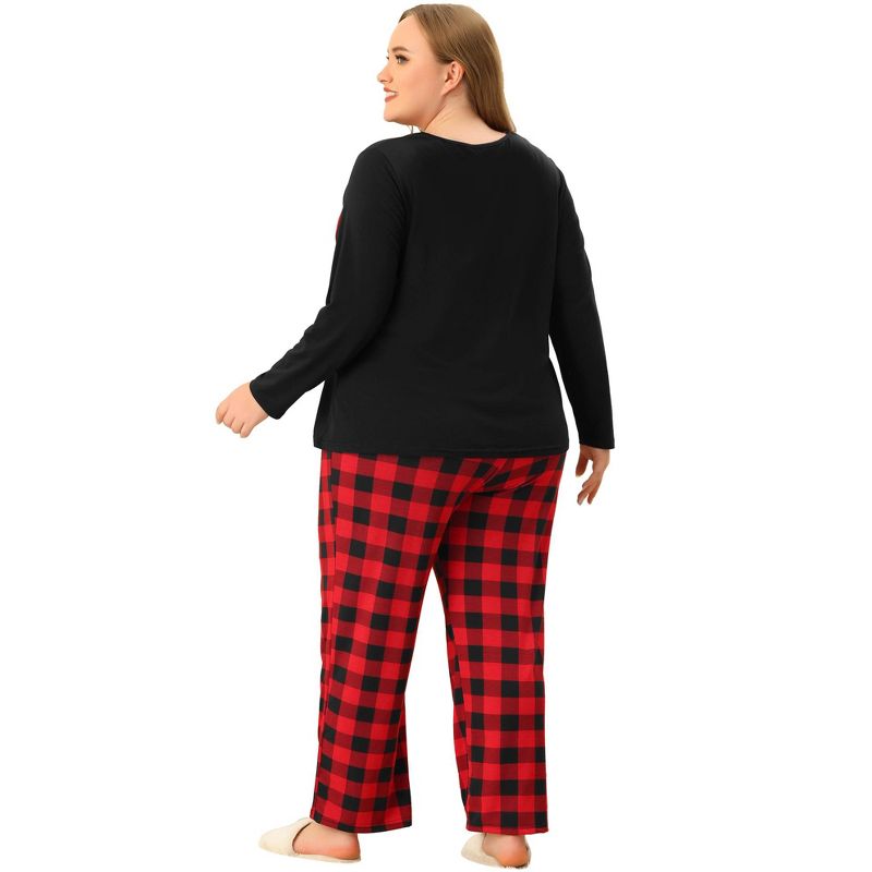 Agnes Orinda Women's Plus Size Check Stretch Glen Plaid Long Sleeve Pocket Casual Pajama Sets, 4 of 6