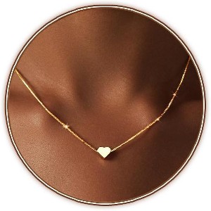 14K Gold or Silver Plated Heart Necklace for Women: Adjustable Love Pendant Choker, Cute Trendy Gift Jewelry - 1 of 4