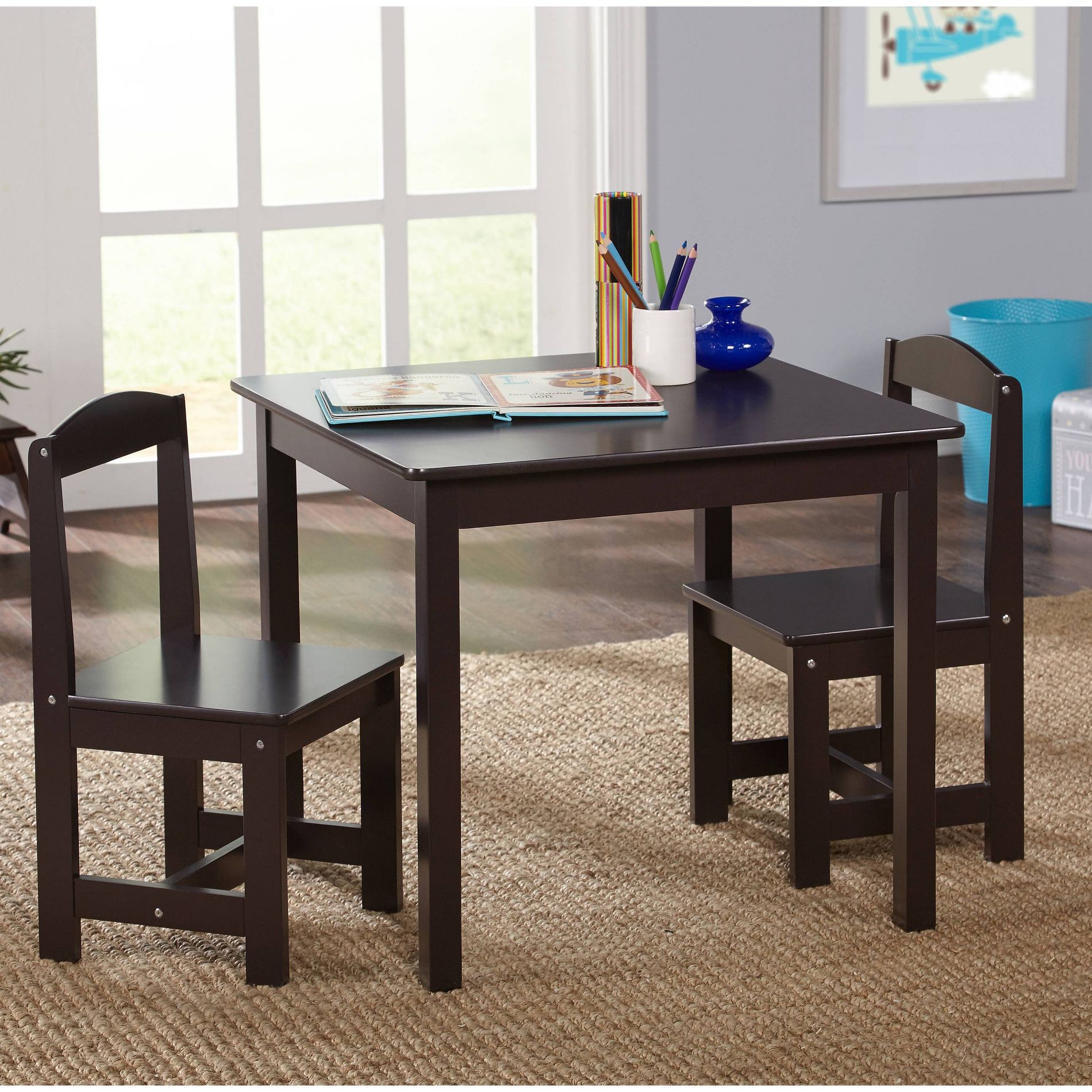 3pc Madeline Kids' Table and Chair Set Espresso - Buylateral: Toddler Table Set, MDF & Laminate, 50 lb Capacity