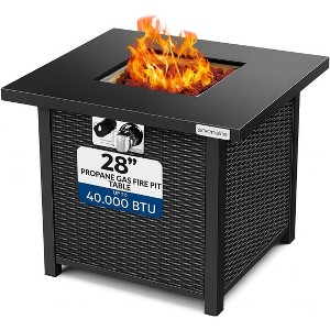 SereneLife Propane Gas Fire Pit Table - 40,000 BTU, Square Design with Cover for Outdoor Use - 1 of 4