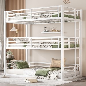 KWPZQEB Triple Bunk Bed with Safety Guardrails & Ladder, Metal Triple Bunk Bed with Noise-reduced Design, No Box Spring Need, Easy Assembly - 1 of 4
