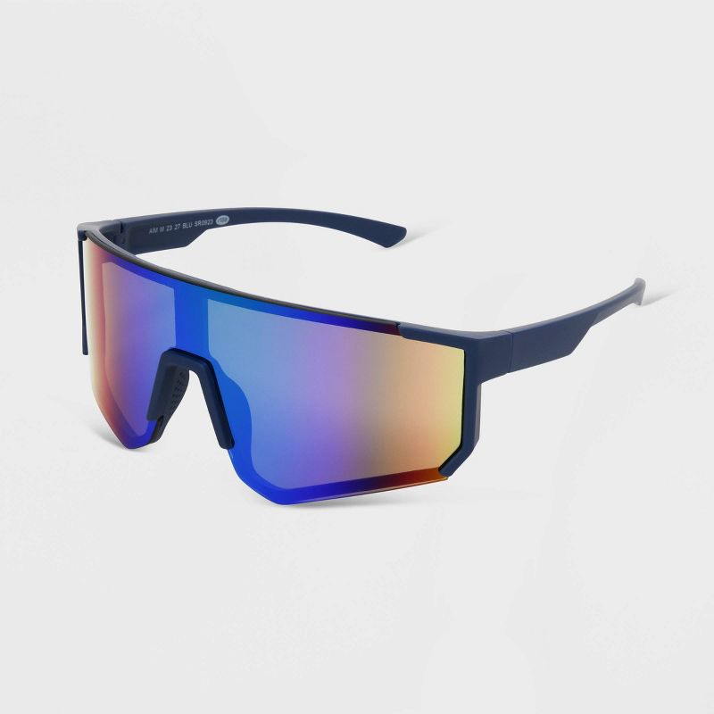 Men&#39;s Rubberized Plastic Shield Sunglasses - All In Motion&#8482; Navy Blue, 3 of 4