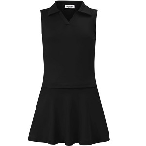 Kids Girls Tennis Golf Dress Outfit Sleeveless Dress with Pockets Athletic Skorts and Polo Tank Top Sets - 1 of 4