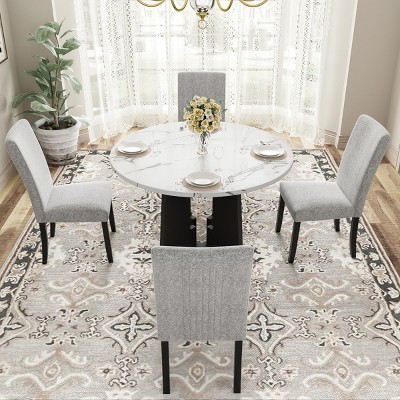 5-Piece Round Dining Table Set, 43-Inch Modern Dining Table And 4 Upholstered Chairs For Dining Room, Dining Set Contemporary-Cuddlewood