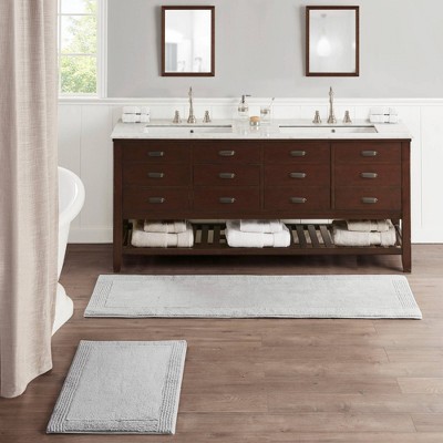 Gray Cotton Tufted Reversible Bath Rug Set