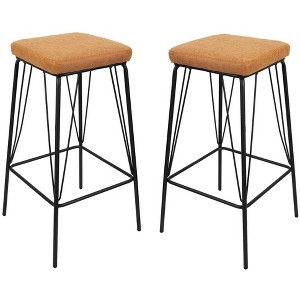 LeisureMod Millard Bar Stool Set of 2 - Upholstered in Faux Leather, Black Metal Frame, Adjustable Height, Modern Design - 1 of 4