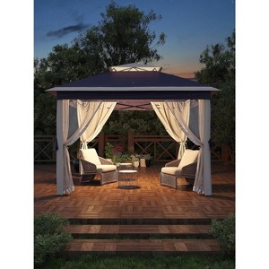 11'x11' Outdoor Metal Gazebo with Mosquito Netting & Zipper Door, UV & Water Resistant Canopy Shelter, Ideal for Backyard, Garden, Deck - 1 of 4