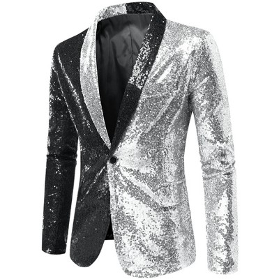 Lars Amadeus Men's Shawl Lapel Party Disco Shinny Color Block Sequin ...