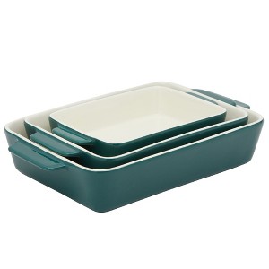 Juvale 3 Piece Green Casserole Dishes for Oven Use, Baking, Rectangular Ceramic Bakeware Set in Assorted Sizes - 1 of 4