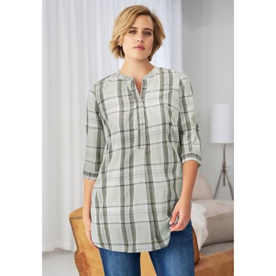 ellos Plus Size Breezy Cotton Henley Tunic