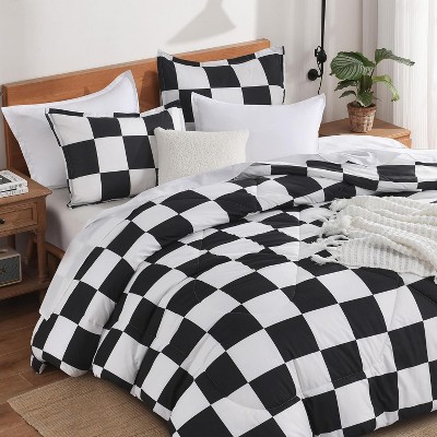 Der Rose BALHAM TRADE-3 Piece Checkered Comforter Queen Black White Plaid Gingham Bed Set Bedding Checkered - Black White-Quee 90"x90" — фото 7