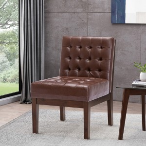 Faux Leather Upholstered Contemporary Accent Chair with Tufted Waffle Stitch, Plush Seating and Rubberwood Legs - 1 of 4