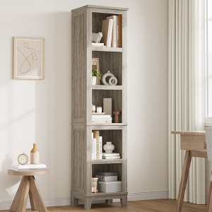 5 Tier Bookcase with Adjustable Shelves, 71" Tall Bookshelf w/ Wooden Legs, Farmhouse Bookcase for Living Room Office - 1 of 4