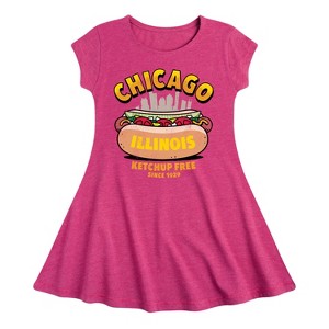 Girls' - Instant Message - Chicago Hot Dog Skyline Fit & Flair Cap Sleeve Graphic Dress - 1 of 4