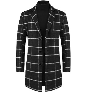 Lars Amadeus Men's Color Block Single Breasted Formal Winter Plaid Coat - 1 of 4