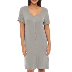 ADR Women's Soft Knit Night Shirt, Short Sleeve Button Down Nightgown V-Neck Pajama Top - 1 of 4