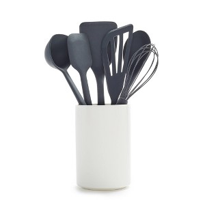 GreenPan 7pc Platinum Silicone Utensil & Crock Set Charcoal Gray: BPA-Free, Dishwasher-Safe, Steel & Silicone, 8 Pieces - 1 of 4