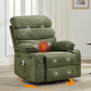 8-Point Massage & Heating Recliner Chair, 360° Swivel Glider Rocker with Side Pocket & Cup Holders, Supports 400LBS, Linen Fabric - 1 of 4