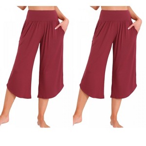 INSPIRE CHIC Women's 2 Pcs Capri Lounge Yoga Summer Wide Leg with Pockets Workout Sweat Pajama Pants - 1 of 4