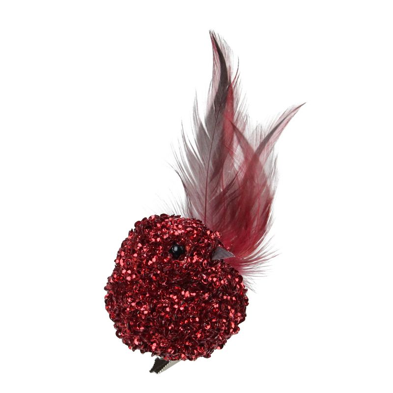Northlight Sequined Bird with Feather Tail Christmas Clip-on Ornament - 6" - Red, 3 of 6