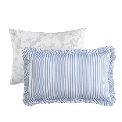 Indigo Blue Floral Cotton Full/Queen Bedspread Cover with Frills