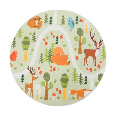 Image of Trinity Kids Area Rug Jungle Animal Road Play Mat 4'*4'Round