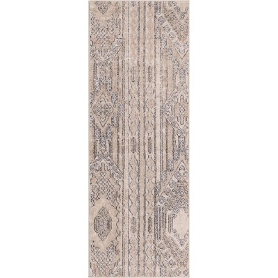 Ivory and Tan Geometric Indoor Runner Rug 2' 2" x 6' 1"
