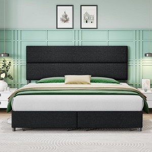 AMERLIFE Linen Upholstered Bed Frame,Bed with 2 Drawers Height Adjustable Headboard - 1 of 4