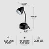 Globe Electric 6.3 x 6.69 x 10.63 Inches Goose Neck Desk Lamp with 10 Watt A-19 Non Dimmable LED Bulb, 2.1a USB Port and Organizer, Black - 2 of 4