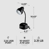 Globe Electric 6.3 x 6.69 x 10.63 Inches Goose Neck Desk Lamp with 10 Watt A-19 Non Dimmable LED Bulb, 2.1a USB Port and Organizer, Black - image 2 of 4